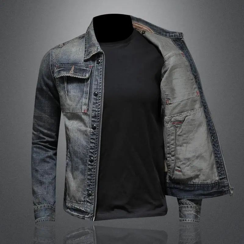 Herre Jakke Spijkerjakke med Knapplukking og Brystlommer i Solid Denim 3