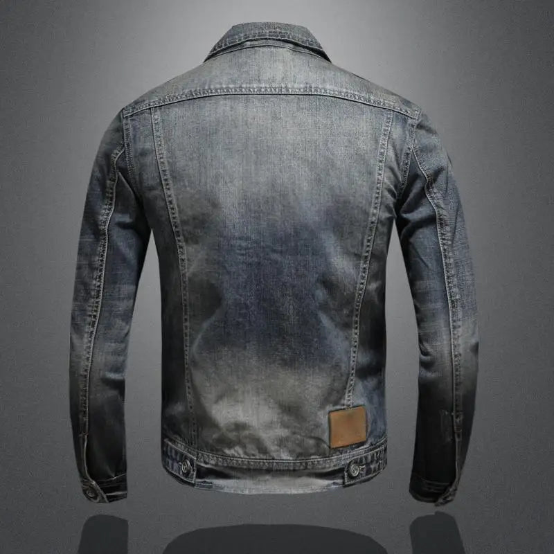 Herre Jakke Spijkerjakke med Knapplukking og Brystlommer i Solid Denim 5