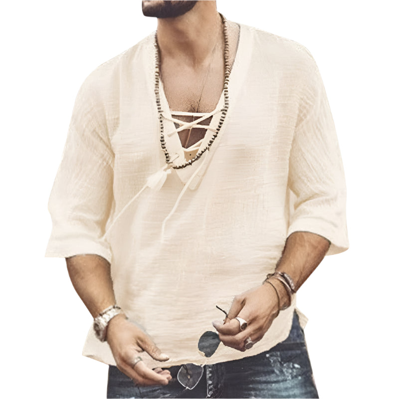 Herre Katoffen Bluse Med Dyp Utringning 0