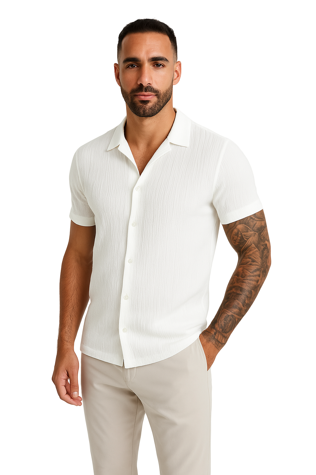 Herre Kortermet Skjorte – Løs Passform – Button Down Casual 0