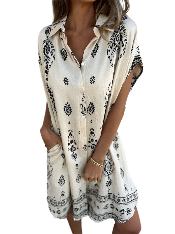 Herre Kortermet Skjorte i Løs Passform i Lin og Bomull med Lomme 0