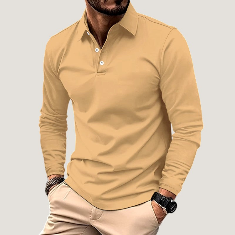 Herre Langermet Polo Topp Pustende Bomullsblanding 1