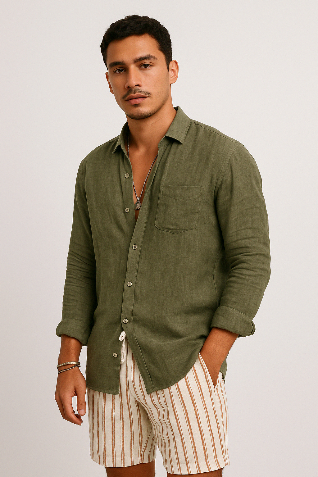 Herre Langermet Skjorte – Lett Bomulls- og Linblanding 1