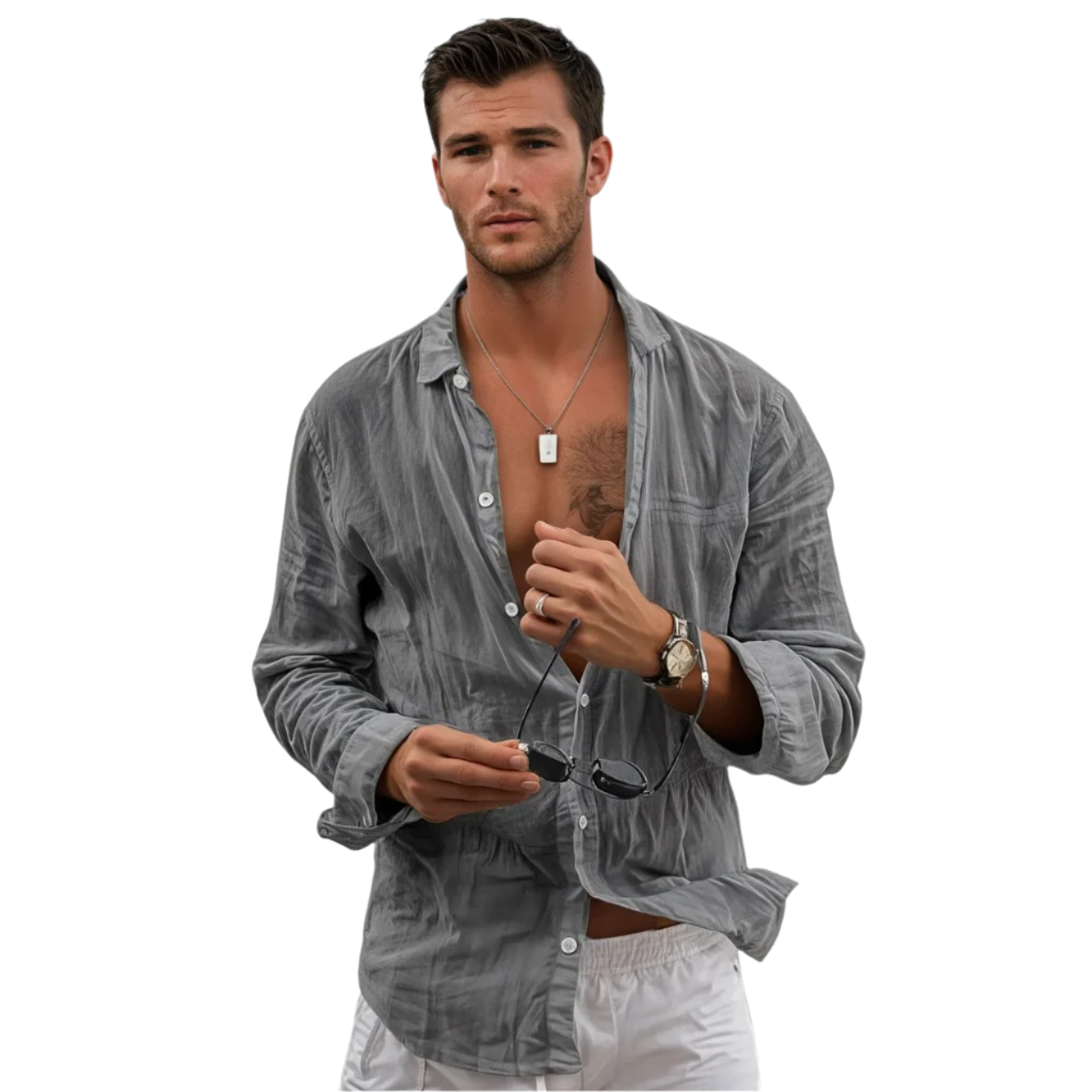 Herre Langermet Skjorte i Lin og Bomull 0