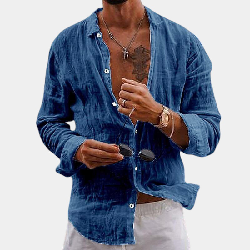 Herre Langermet Skjorte i Lin og Bomull 3