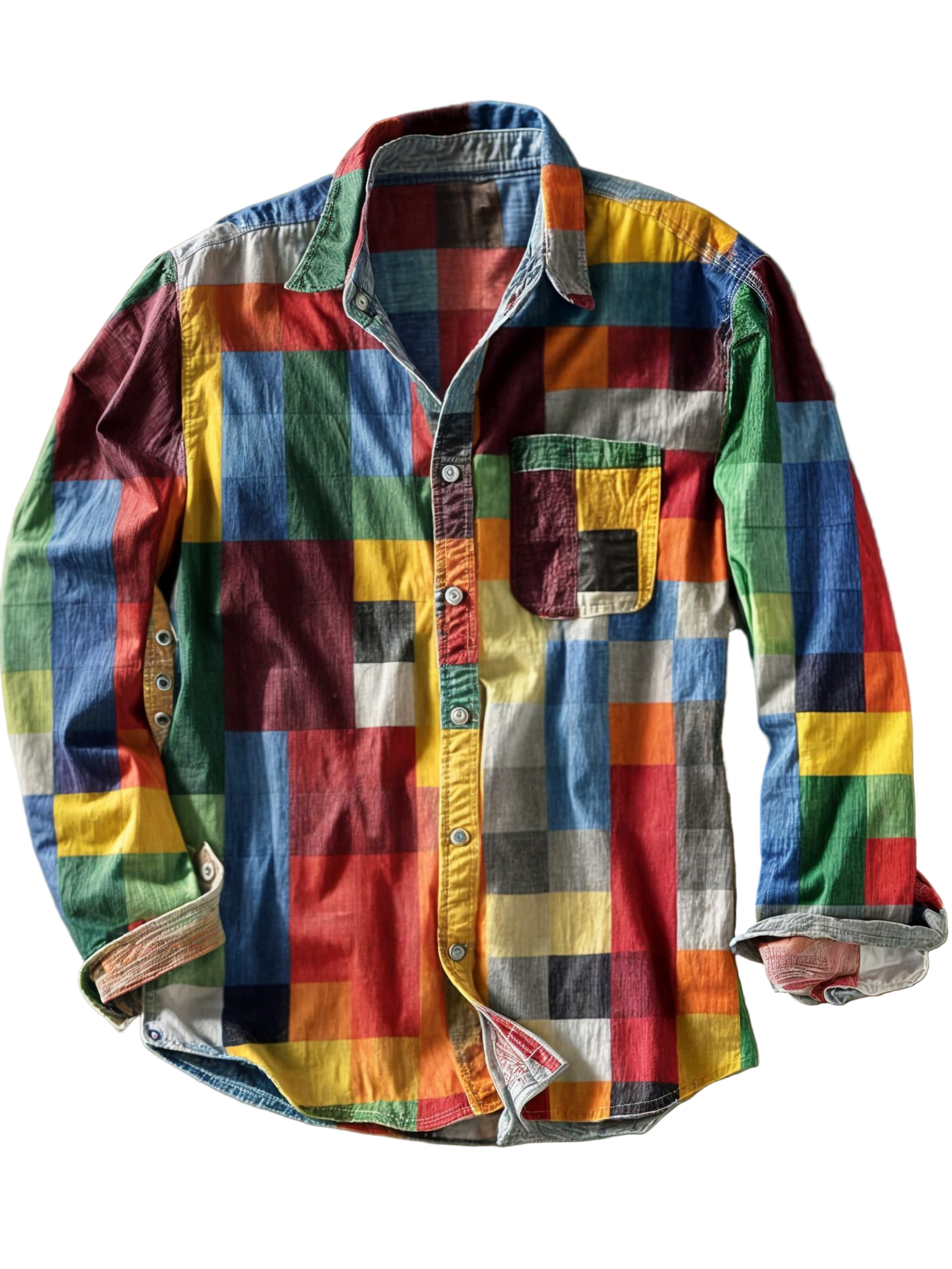 Herre Langermet Skjorte med Lappverk og Lomme 0