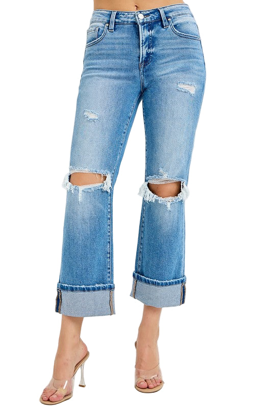 Herre Mid Rise Straight Cuffed Jeans 0