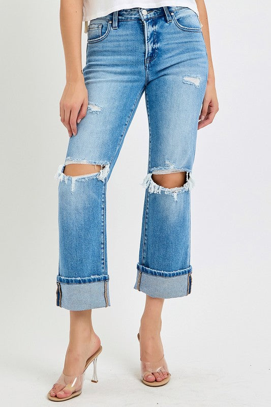 Herre Mid Rise Straight Cuffed Jeans 1