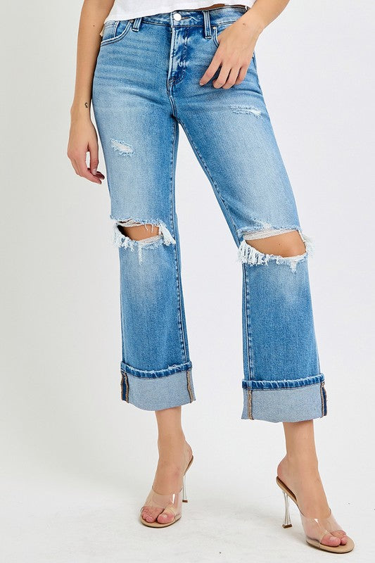 Herre Mid Rise Straight Cuffed Jeans 2