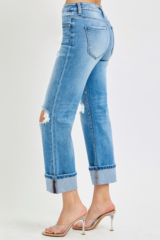 Herre Mid Rise Straight Cuffed Jeans 3