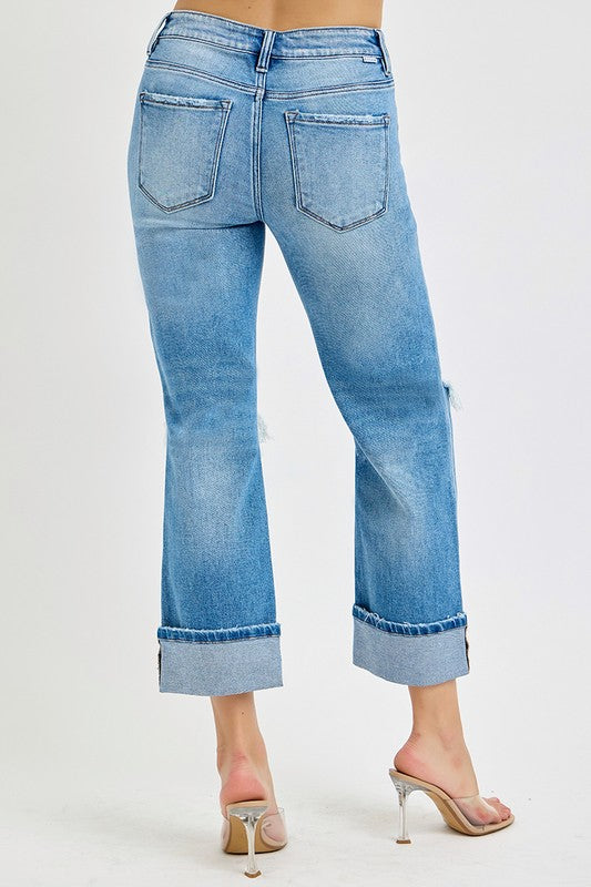 Herre Mid Rise Straight Cuffed Jeans 4