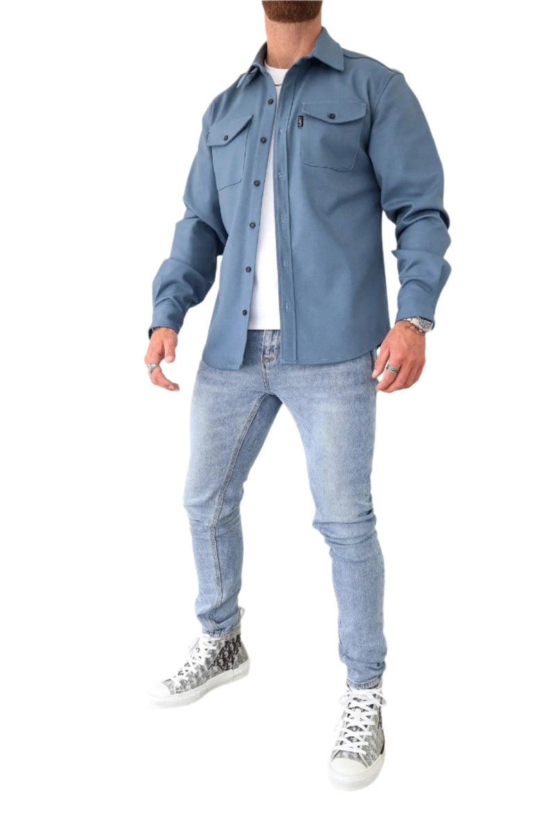 Herre Overhemdjacket med Knapper og Forlommer 0