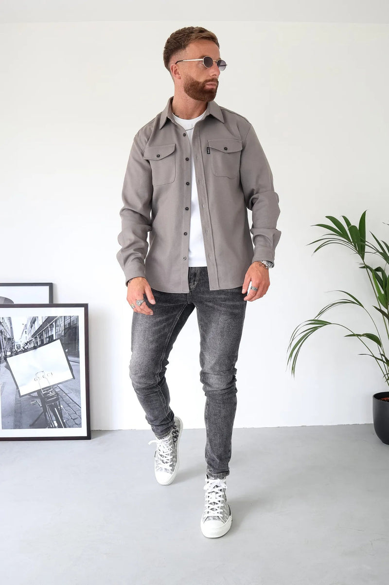 Herre Overhemdjacket med Knapper og Forlommer 1