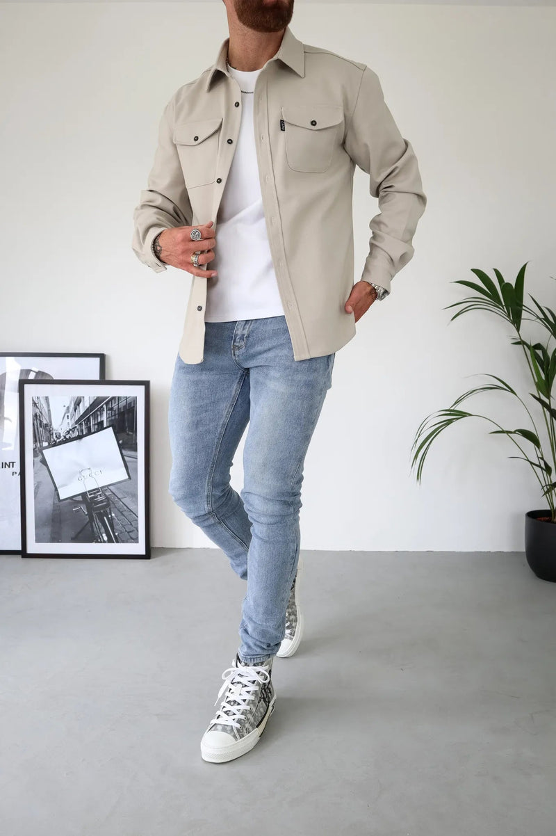 Herre Overhemdjacket med Knapper og Forlommer 3