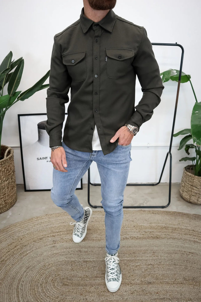 Herre Overhemdjacket med Knapper og Forlommer 4
