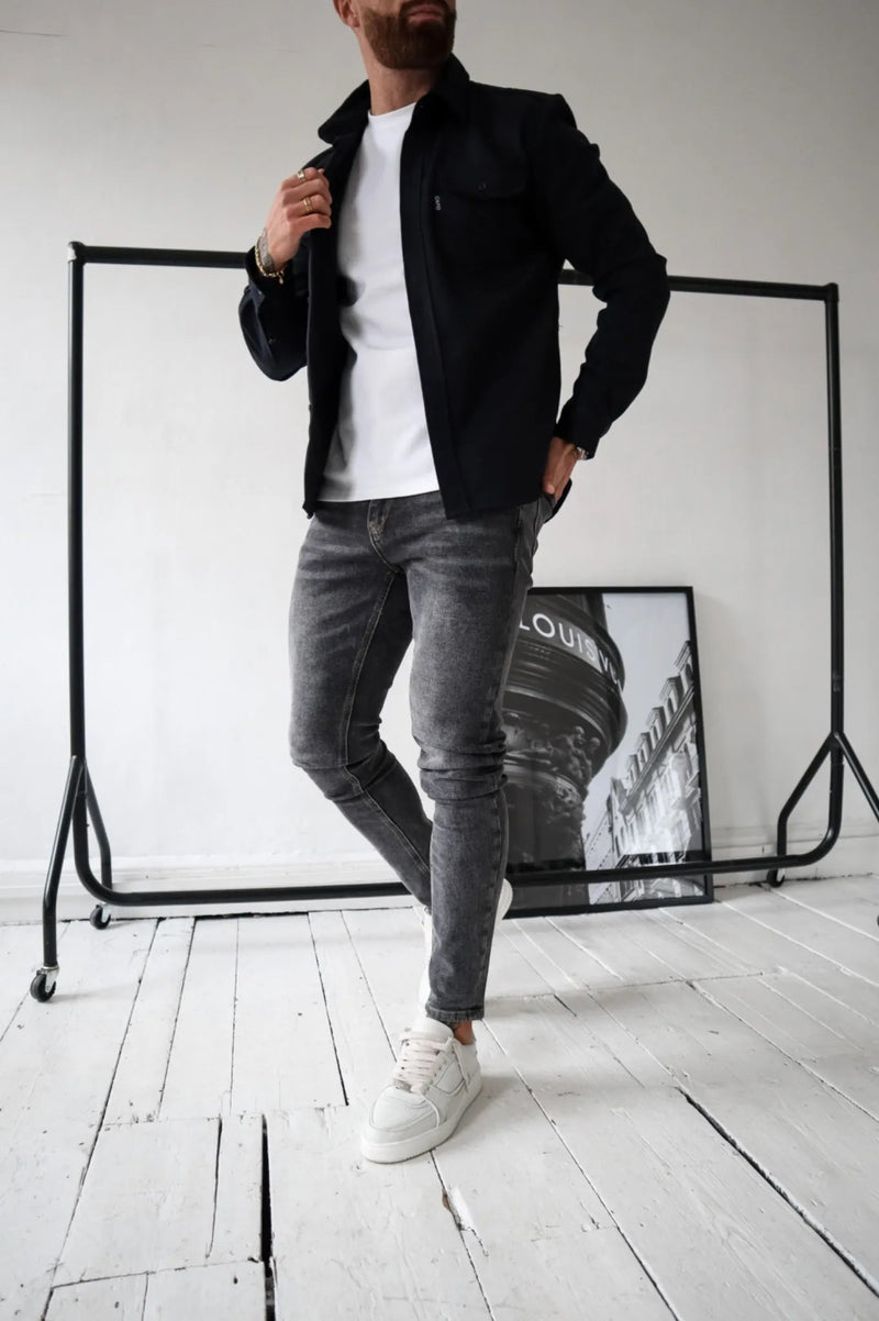 Herre Overhemdjacket med Knapper og Forlommer 6