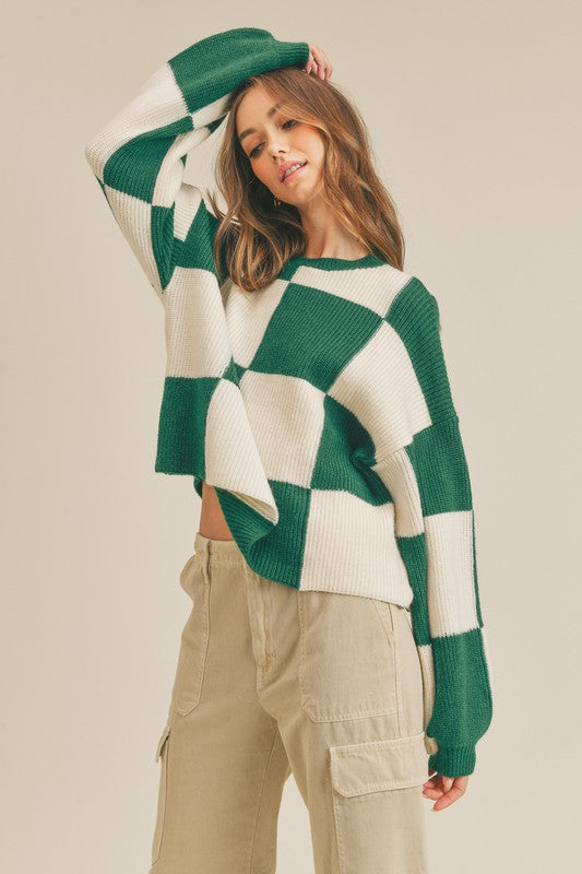 Herre Oversized Pullover Ruter Grønn 2