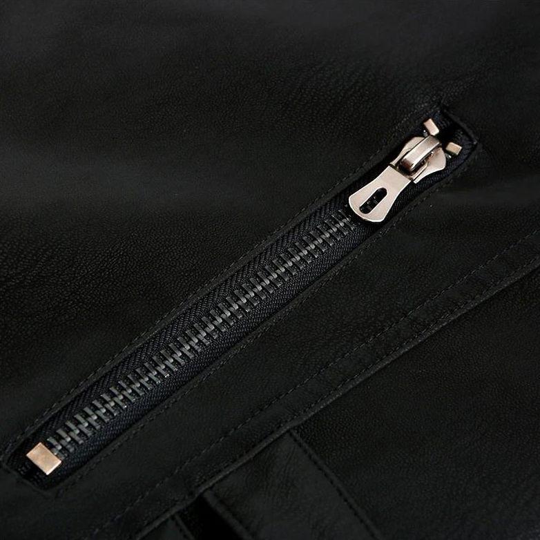 Herre PU Lærjakke med Rød Kant 5