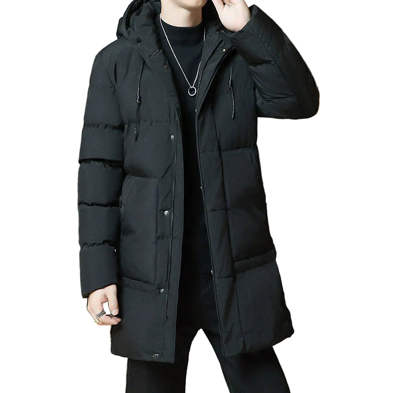 Herre Padded Jakke – Lang Passform – Kvadret – Hettegenser – Vind- og Vannavvisende 0