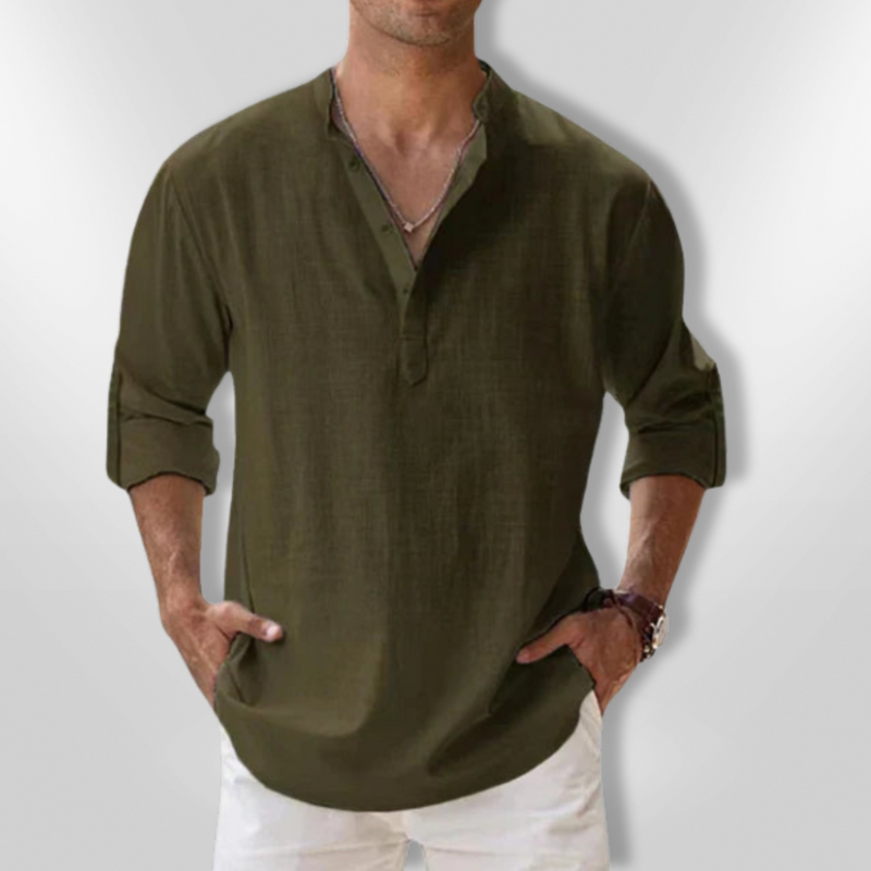 Herre Polo Lin Elegant Med Justerbare Ermer 11