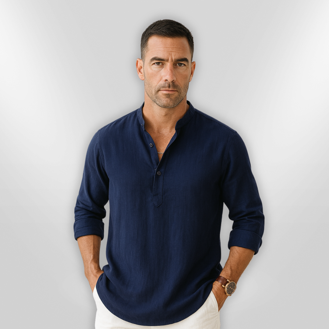 Herre Polo Lin Elegant Med Justerbare Ermer 4