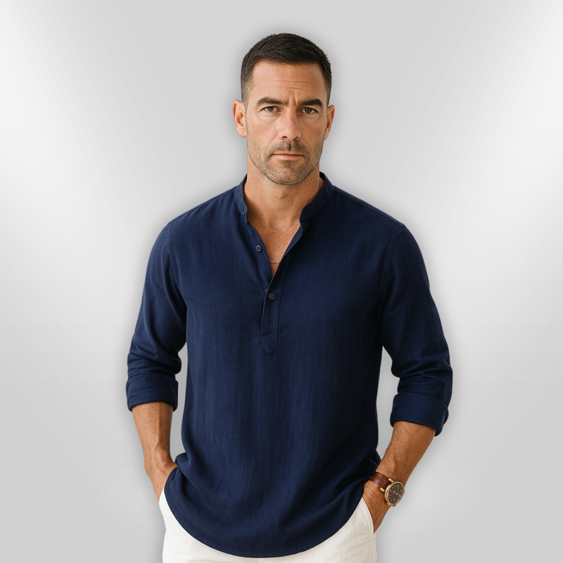 Herre Polo Lin Elegant Med Justerbare Ermer 4