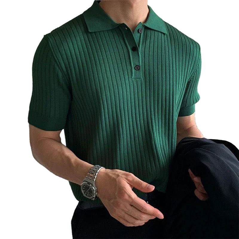 Herre Polo Skjorte Slim Fit Ribbet Strikket Korte Ermer Komfortabel Fiberblanding 0
