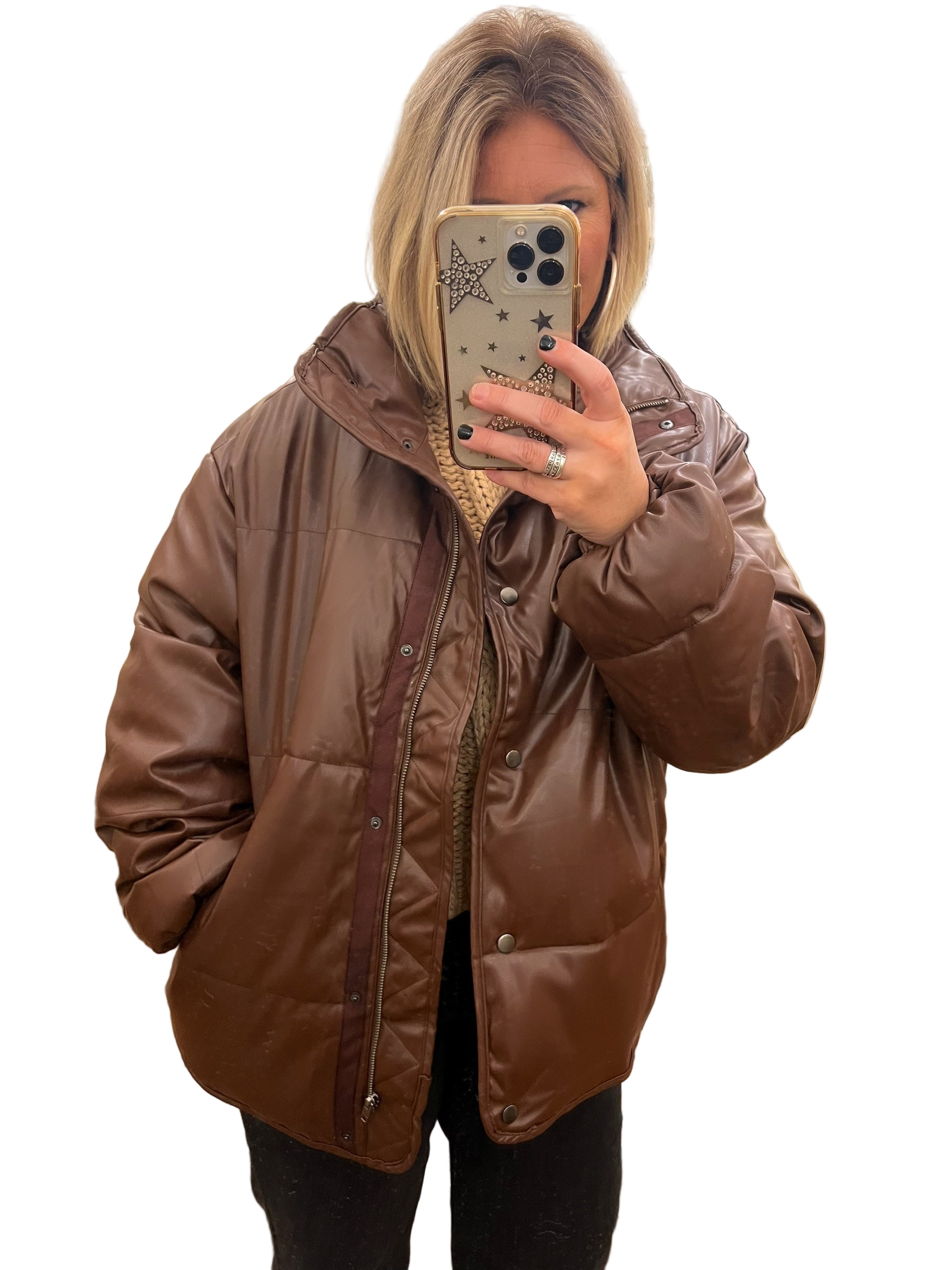 Herre Pufferjakke i Skinn Brun 0