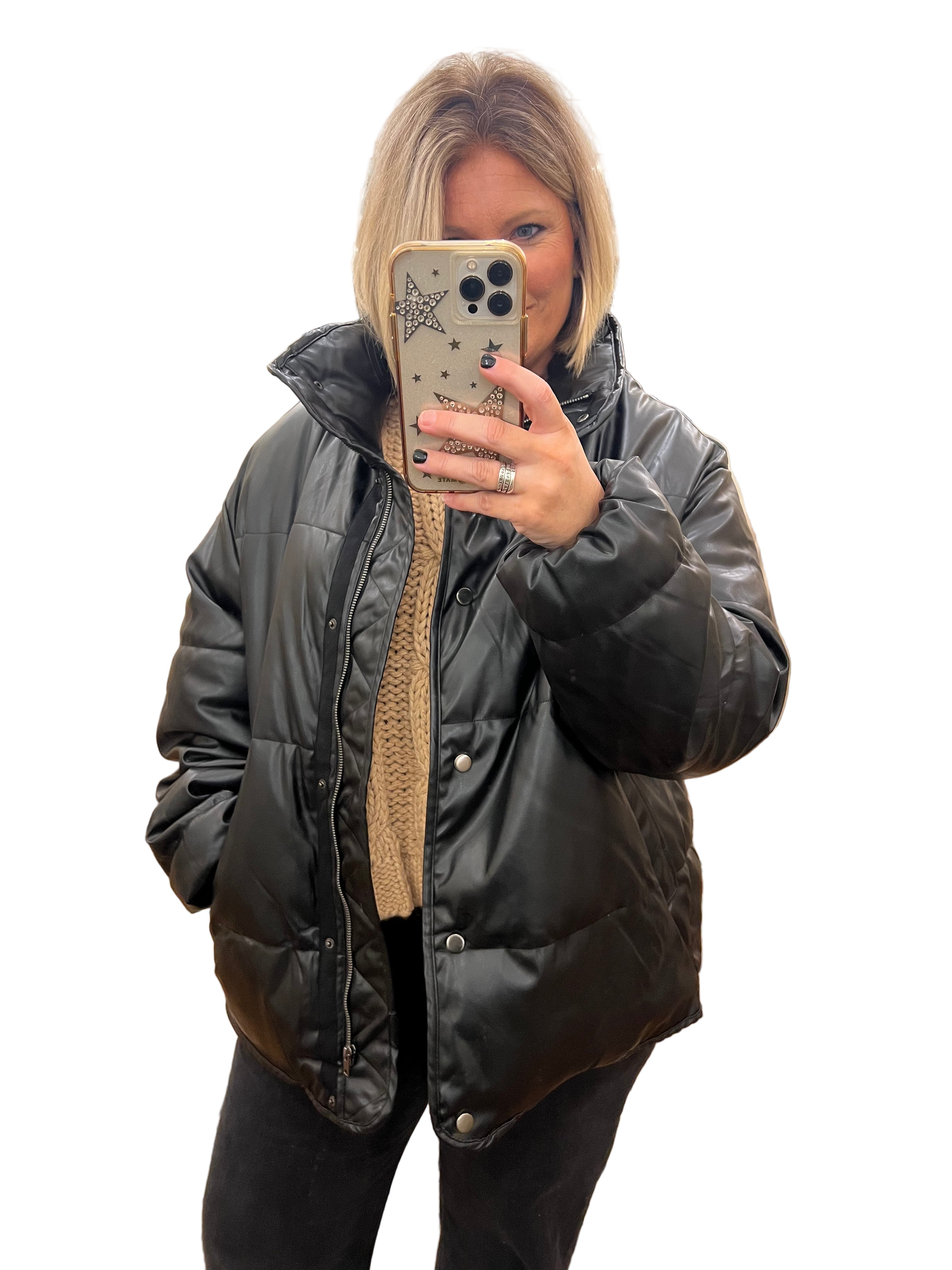 Herre Pufferjakke i Skinn Svart 0