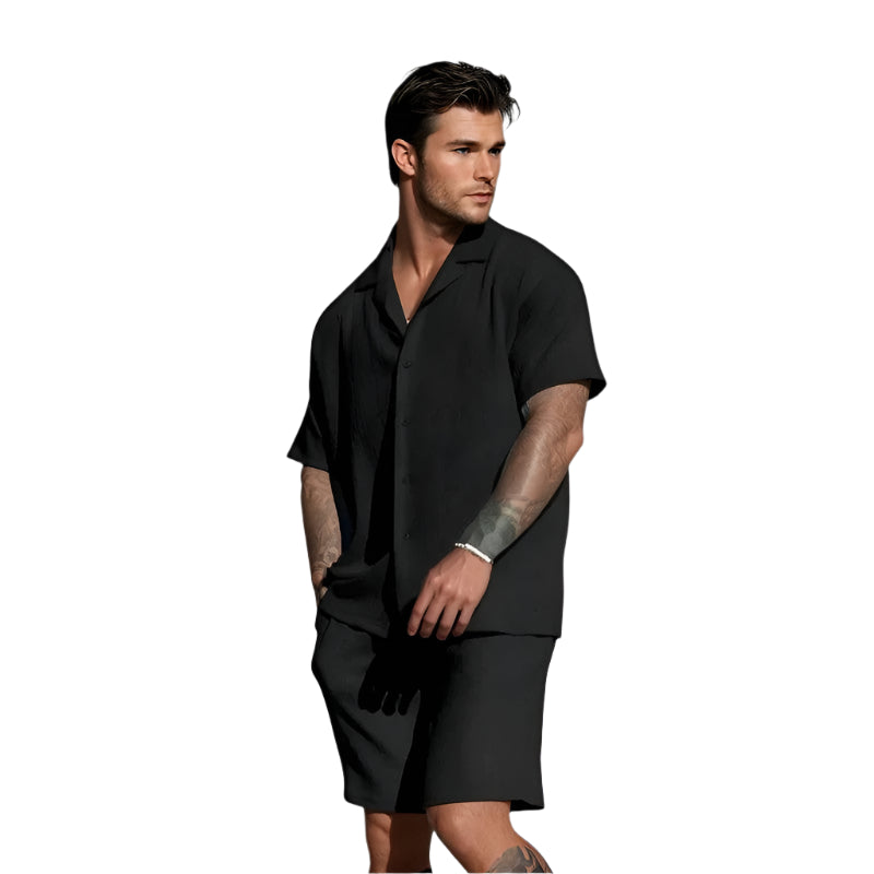 Herre Skjorte Korte Ermer Avslappet Polyester V-Hals 0