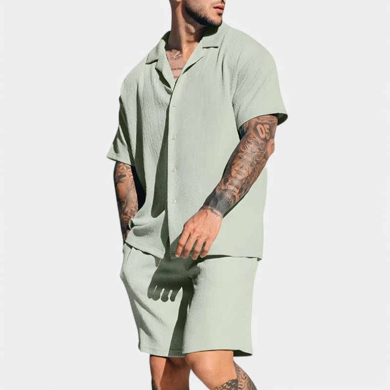 Herre Skjorte Korte Ermer Avslappet Polyester V-Hals 1