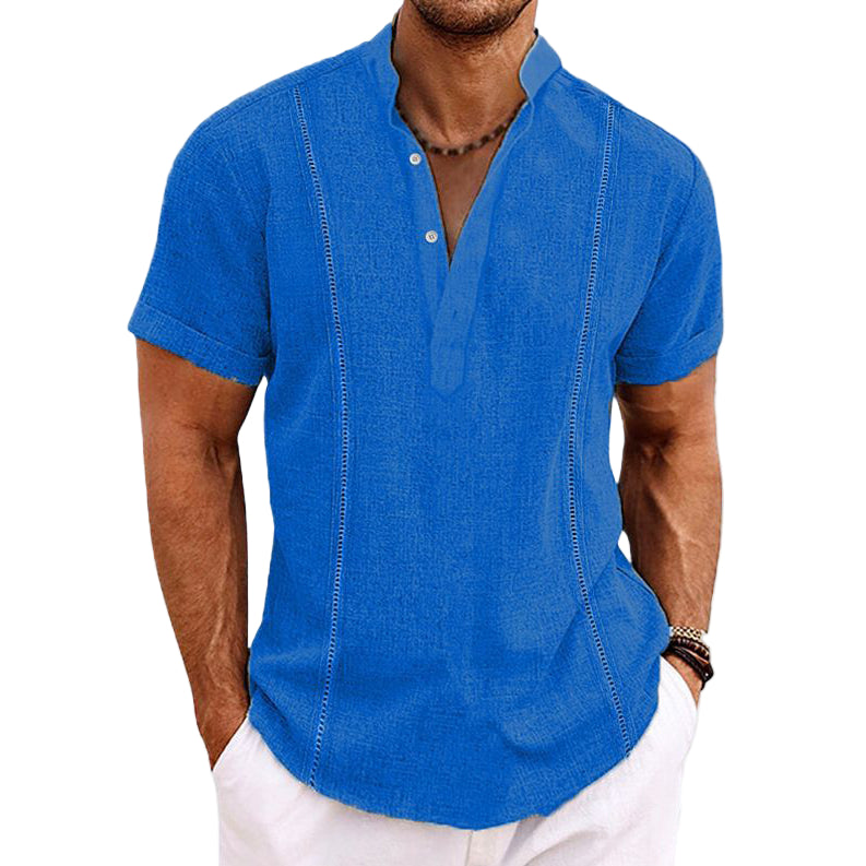 Herre Skjorte Korte Ermer Henley Bomullsblanding 0