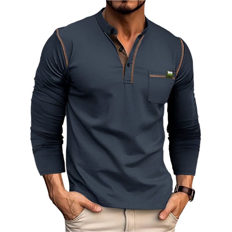 Herre Skjorte Langermet Henley Bomull Casual 0