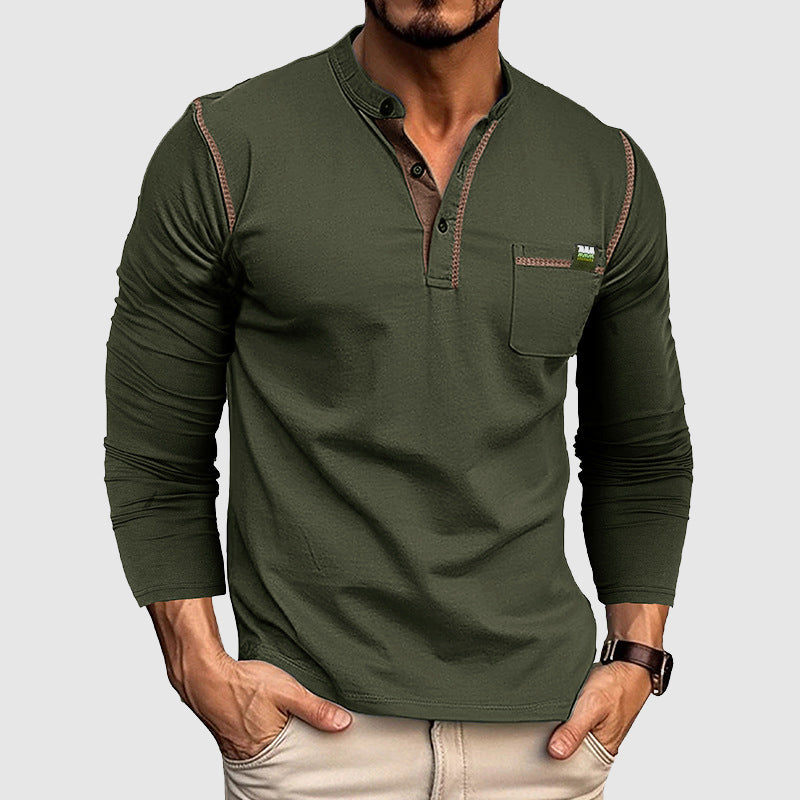 Herre Skjorte Langermet Henley Bomull Casual 1