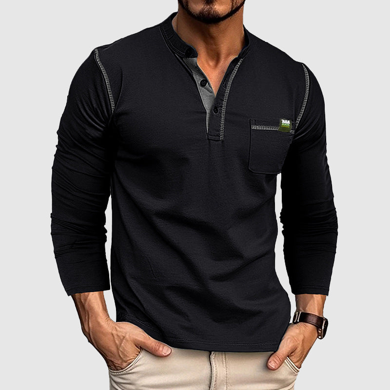 Herre Skjorte Langermet Henley Bomull Casual 2