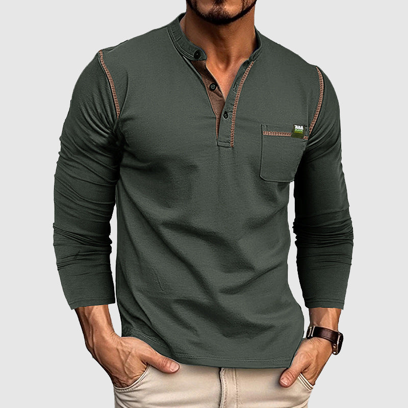 Herre Skjorte Langermet Henley Bomull Casual 3