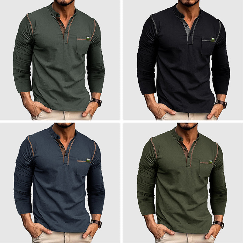 Herre Skjorte Langermet Henley Bomull Casual 4