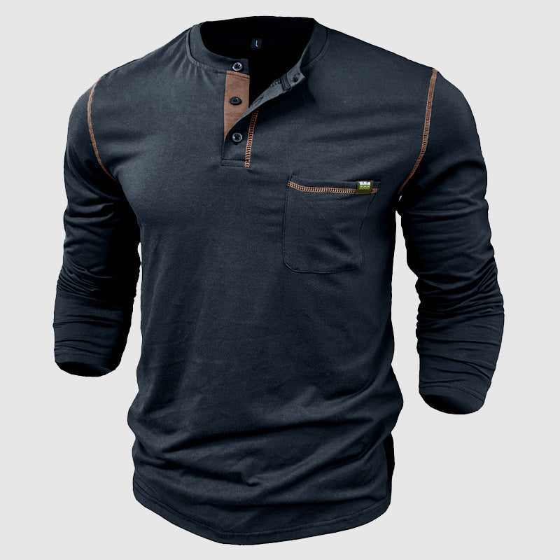 Herre Skjorte Langermet Henley Bomull Casual 5