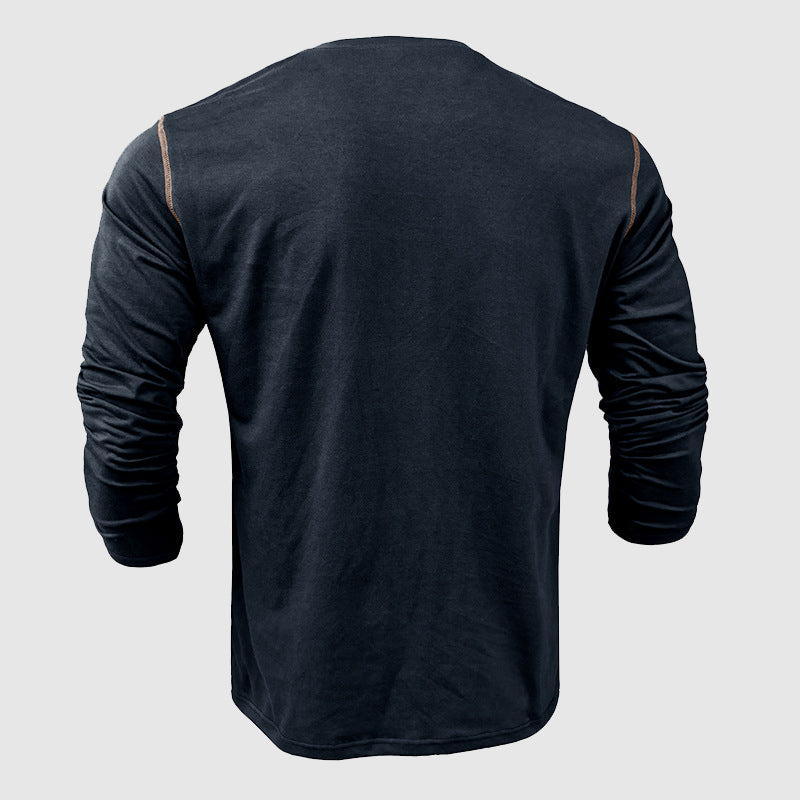 Herre Skjorte Langermet Henley Bomull Casual 6