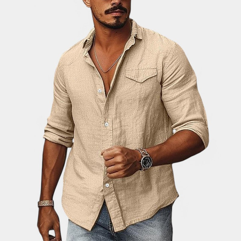 Herre Skjorte i Lin og Bomull med Lomme 2