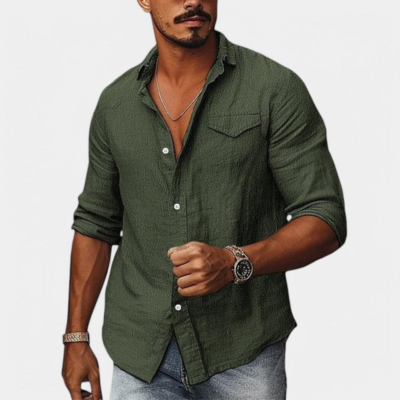 Herre Skjorte i Lin og Bomull med Lomme 3