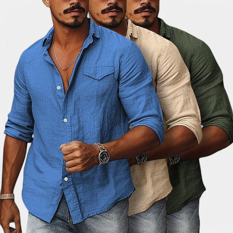 Herre Skjorte i Lin og Bomull med Lomme 4