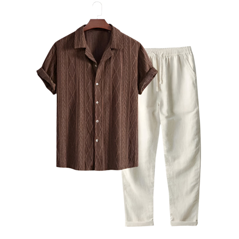 Herre Sommer Sett Korte Ermer 100% Lin 0