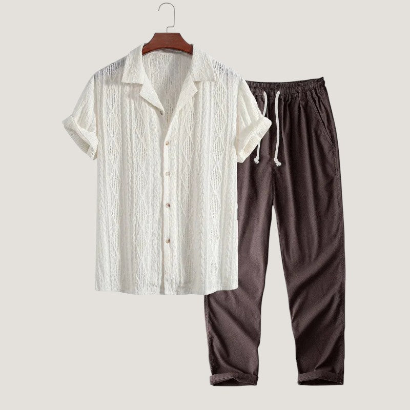 Herre Sommer Sett Korte Ermer 100% Lin 1