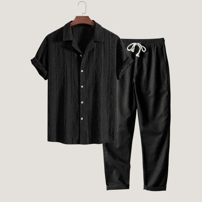 Herre Sommer Sett Korte Ermer 100% Lin 2