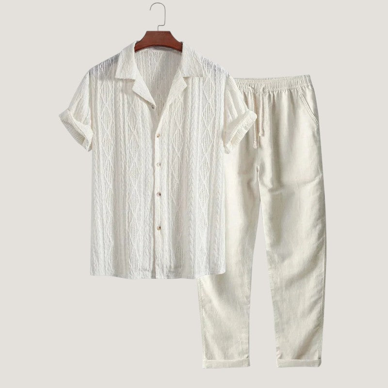 Herre Sommer Sett Korte Ermer 100% Lin 3