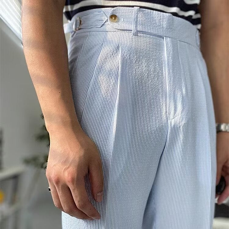 Herre Straight-Leg Bukser Høy Midje Plisserte Front 3