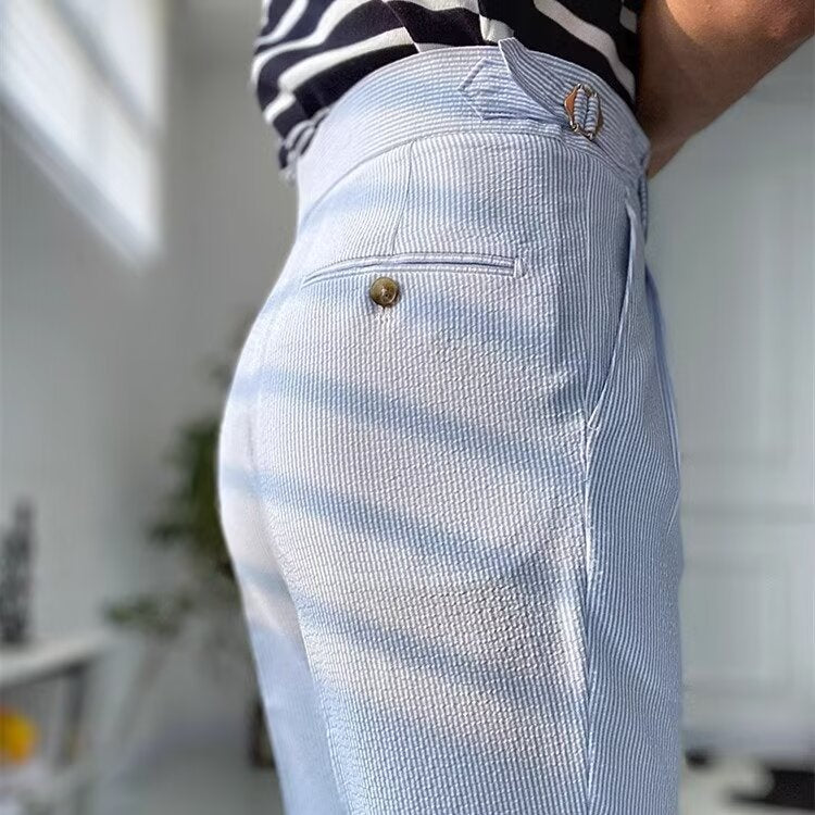 Herre Straight-Leg Bukser Høy Midje Plisserte Front 4