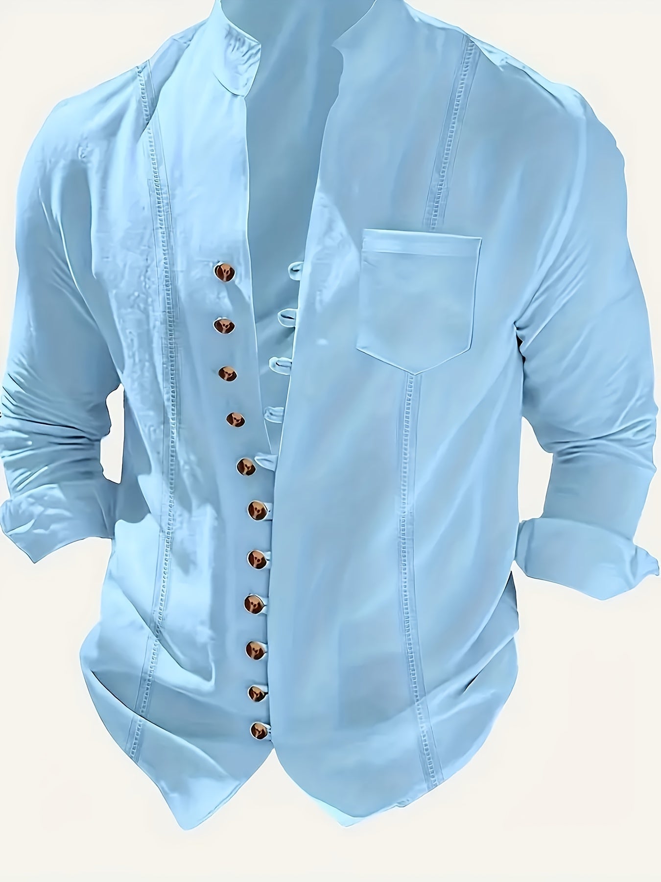 Herre Strandantrekk Sett Langermet Skjorte med Knapper og Drawstring Bukser 4