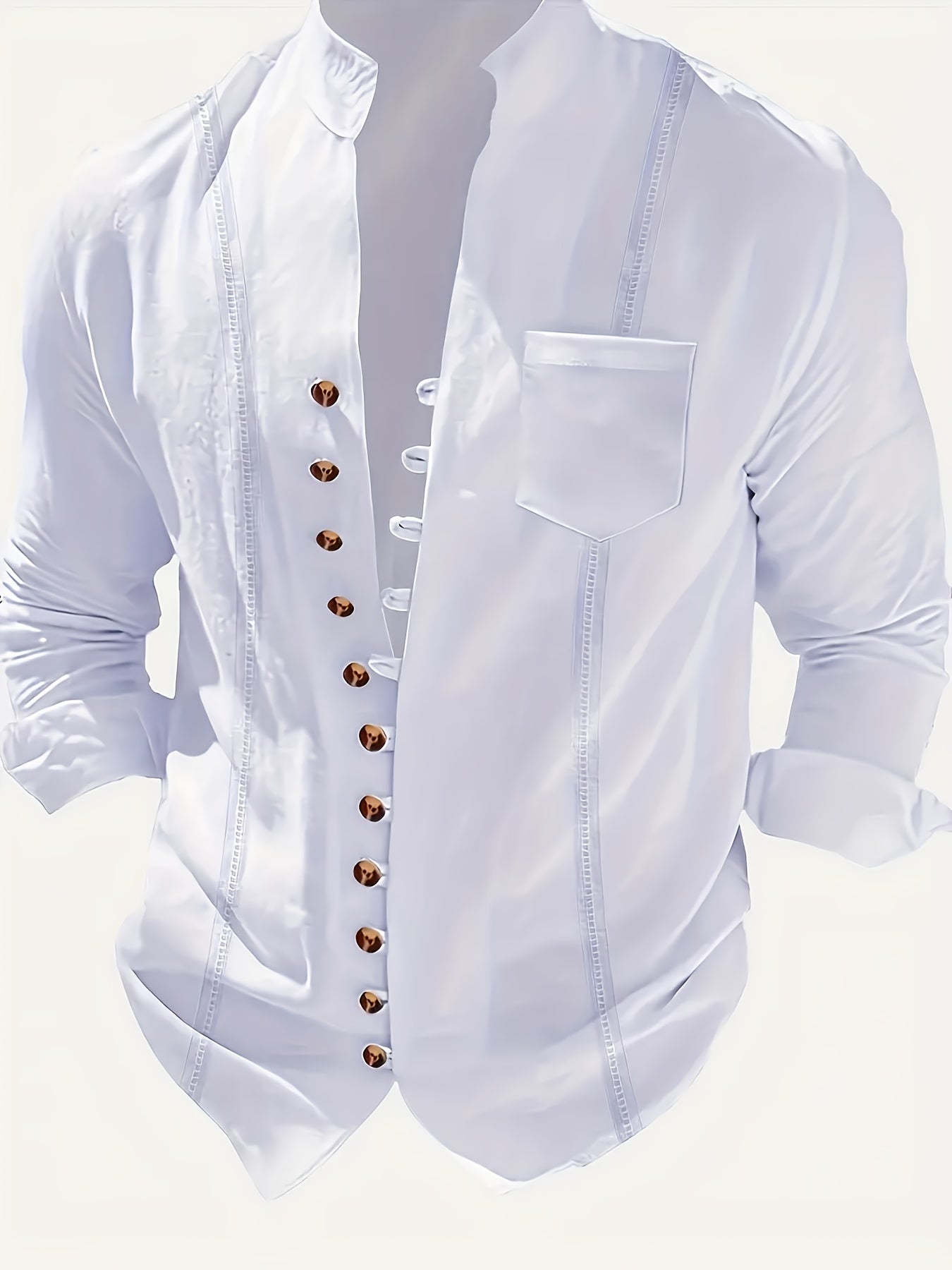 Herre Strandantrekk Sett Langermet Skjorte med Knapper og Drawstring Bukser 7